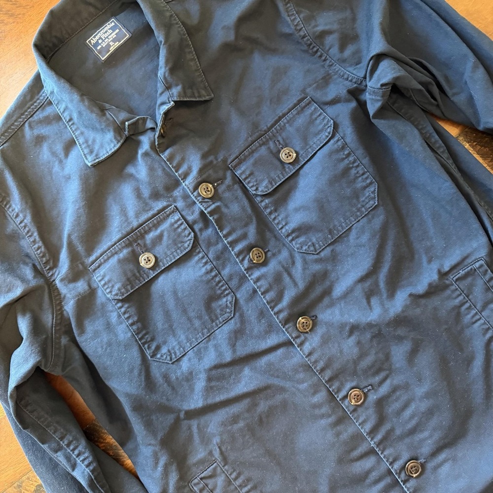 Abercrombie & Fitch Jacket Mens XL Blue Twill Military Utility Button Front